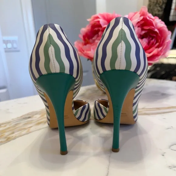 Miu Miu Multicolor Stripe Pointed Toe Pumps Green Heel - Picture 5 of 6